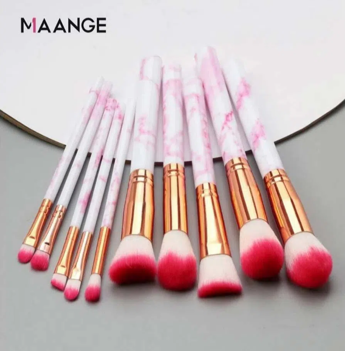MAANGE 10Pcs মেকআপ ব্রাশ টুল সেট Powder Eye Shadow Foundation Blush Marbling Cosmetic Beauty Make Up Brush Pink Color china