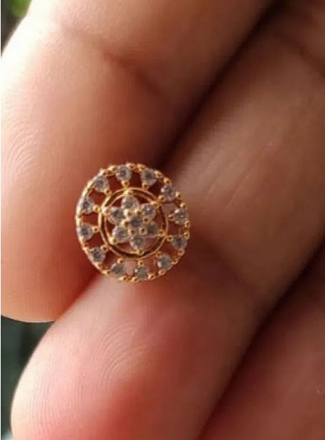 Golden মেটাল নোজ পিন for Women New Model, With Diamond Cut Stone