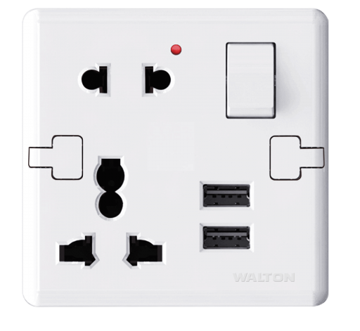 মেটালিক ব্লাক/সিলভার/গোল্ড (W1 সিরিজ) DS-EE-2USB-Charger-&-Multi-Socket-120
